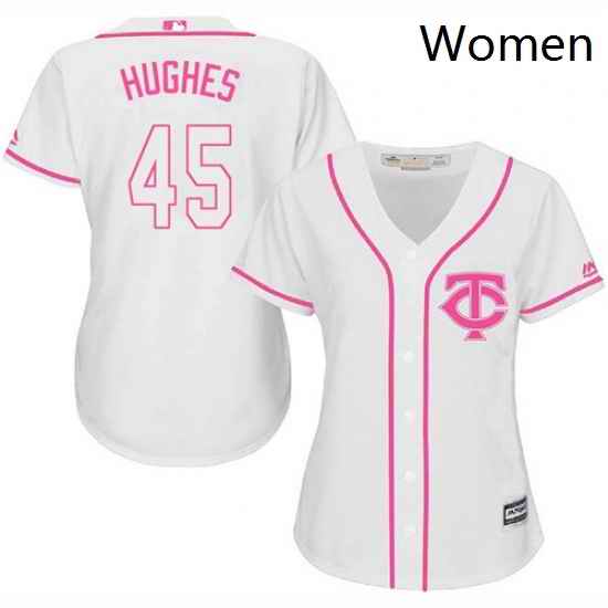 Womens Majestic Minnesota Twins 45 Phil Hughes Replica White Fashion Cool Base MLB Jersey